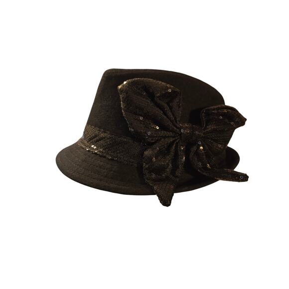 Torrid Ladies Black Fedora with Black Sequined Bow One Size Fits All NWT - Picture 1 of 8
